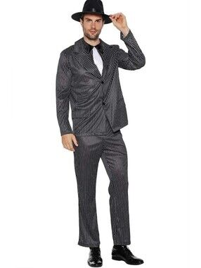 Men's 1920s Gangster Costume Wide Pin Stripe Suit Size X-Large